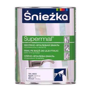 Изображение Эмаль масляно-фталевая Sniezka Supermal RAL 9003 белый глянец 0,8 л Farbers