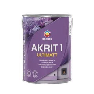 Изображение Краска акриловая стойкая к мытью Eskaro Akrit 1 Ultimatt глубокоматовая белая 0,85 л Farbers