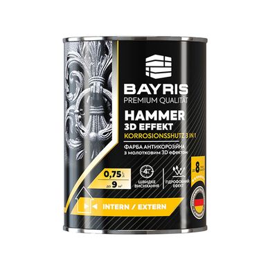 Изображение Эмаль антикоррозионная Bayris HAMMER 3D EFFEKT серебряная глянец 0,75 л Farbers