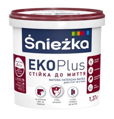 Изображение Краска латексная стойкая к мытью Sniezka Eko Plus белая 1 л Farbers