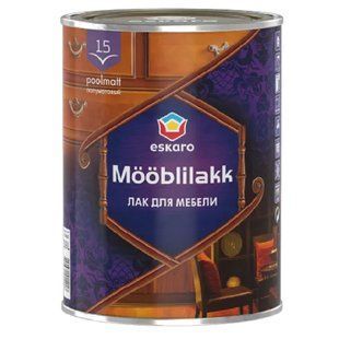 Изображение Лак мебельный Eskaro Mooblilakk 15, бесцветный полуматовый 0,9 л Farbers