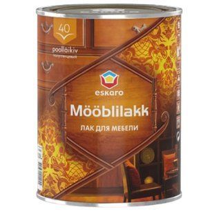 Изображение Лак мебельный Eskaro Mooblilakk 40, бесцветный полуглянцевый 0,9 л Farbers