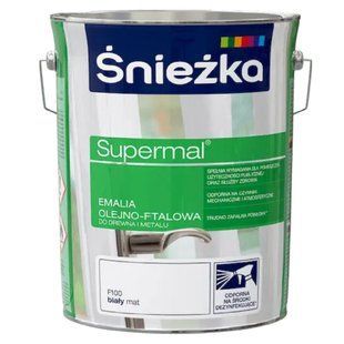 Зображення Емаль олійно-фталева Sniezka Supermal F100 біла матова 5 л Farbers