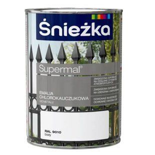 Зображення Емаль хлоркаучукова Sniezka SUPERMAL CHLOROKAUCZUKOWA RAL9010 білий глянцевий 5 л Farbers