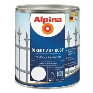 Изображение Эмаль 3 в 1 антикоррозионная Alpina Direkt auf Rost RAL 9016 белая глянцевая 0,75 л Farbers