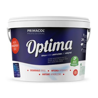 Изображение Краска интерьерная акриловая OPTIMA Primacol Professional, матовая, 2,7 л Farbers