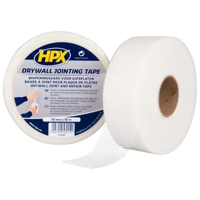 Зображення Стрічка-серпянка армуюча для швів HPX DRYWALL JOINTING TAPE 50 мм х 90 м, біла Farbers